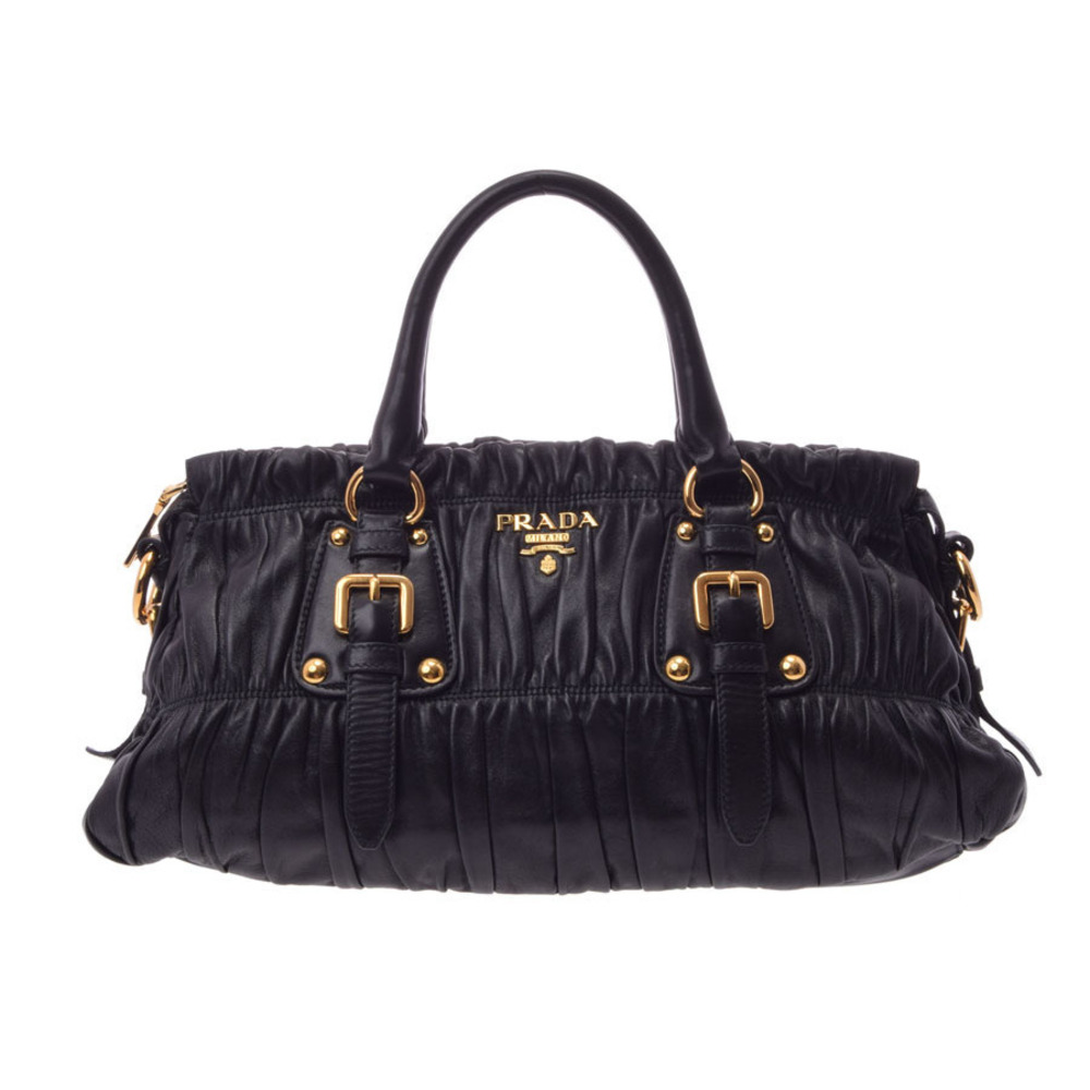 Prada card Gathered black nappa strap Gaufre leather handbag - Picture 2 of 11
